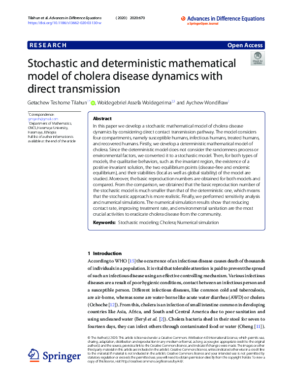 (PDF) Stochastic and deterministic mathematical model of cholera ...