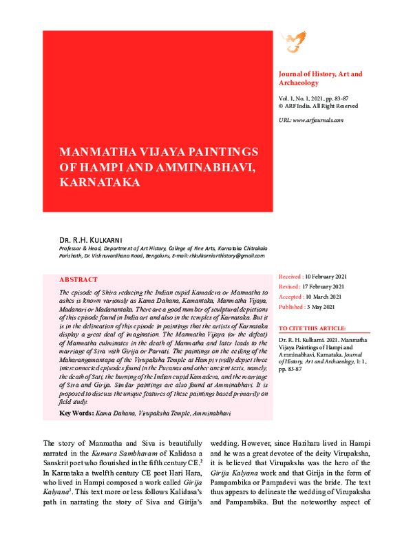 (PDF) MANMATHA VIJAYA PAINTINGS OF HAMPI AND AMMINABHAVI, KARNATAKA