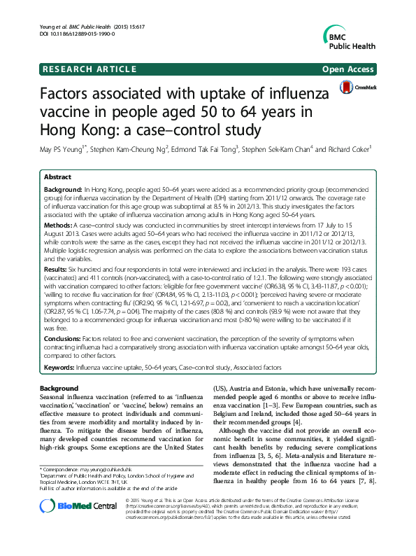 (PDF) Factors associated with uptake of influenza vaccine in people ...