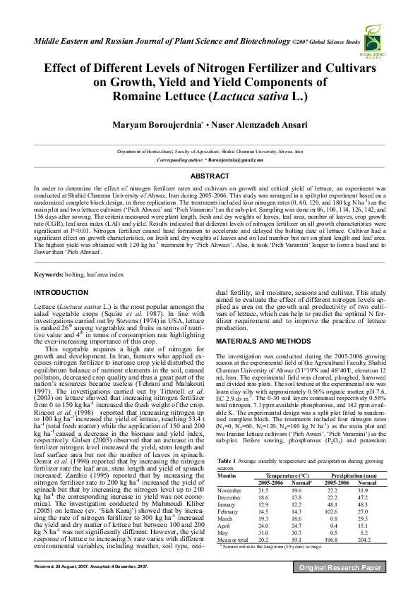 (PDF) Effect of Different Levels of Nitrogen Fertilizer and Cultivars ...