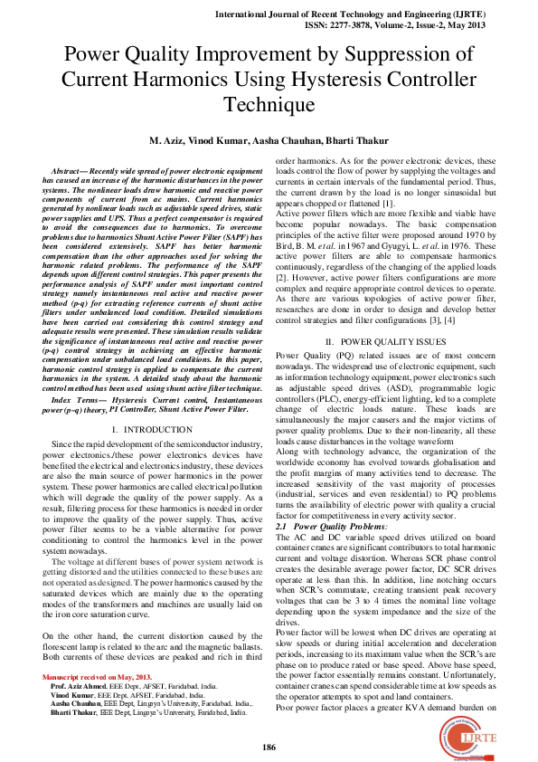 (PDF) Power Quality Improvement by Suppression of Current Harmonics ...