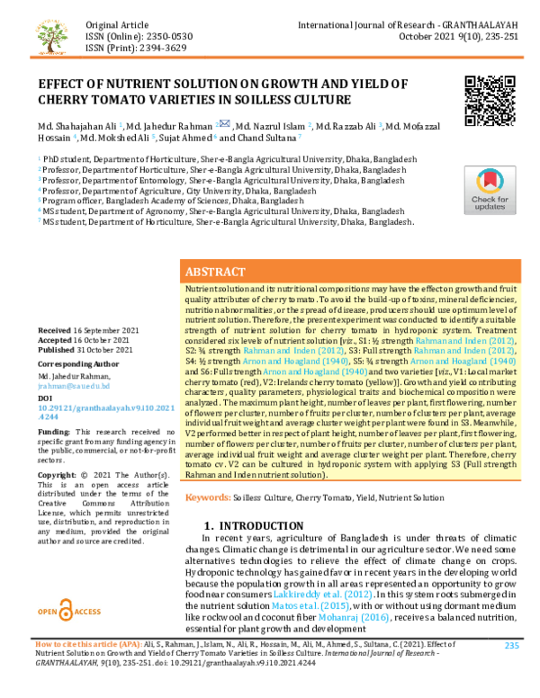(PDF) Effect of Nutrient Solution on Growth and Yield of Cherry Tomato ...