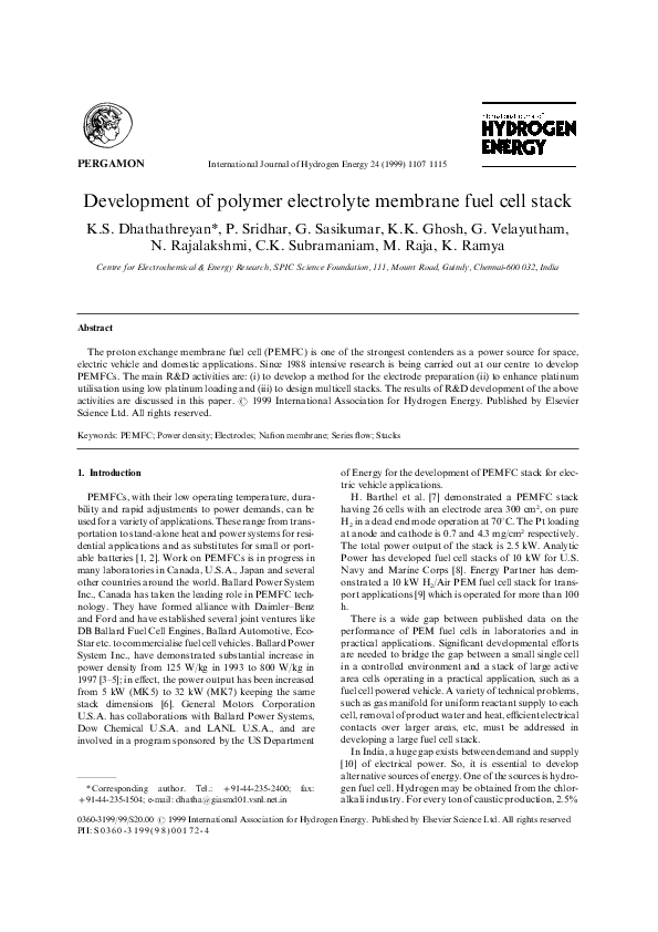 (PDF) Development of polymer electrolyte membrane fuel cell stack