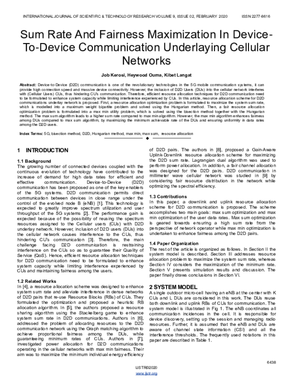 (PDF) Sum Rate And Fairness Maximization In Device- To-Device ...
