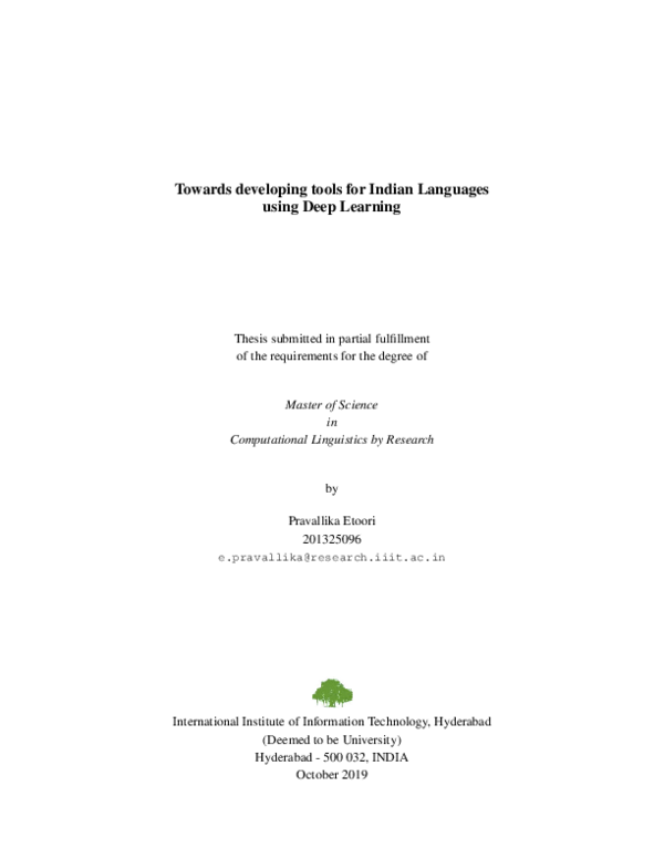 (PDF) Towards developing tools for Indian Languages using Deep Learning