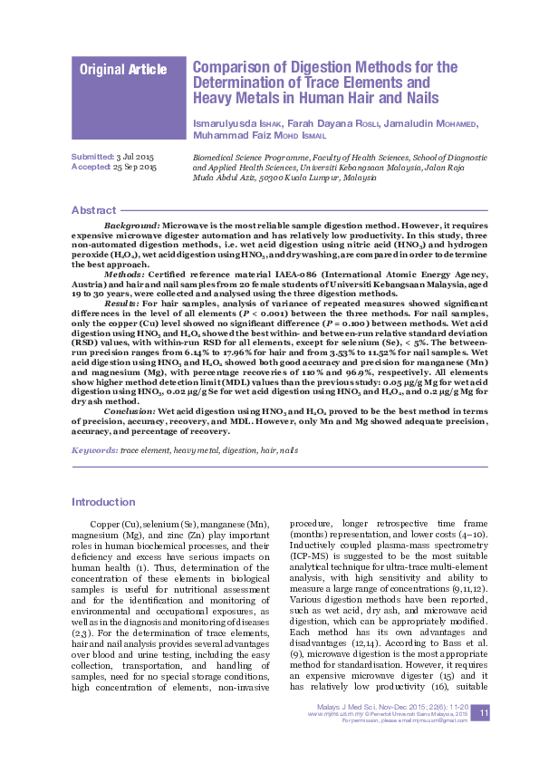 (PDF) Comparison of Digestion Methods for the Determination of Trace