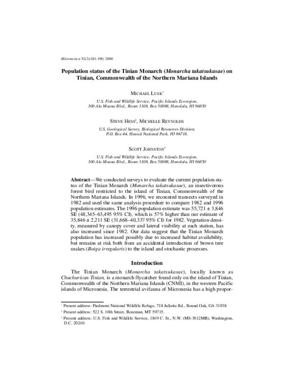 (PDF) Population status of the Tinian Monarch (Monarcha takatsukasae ...