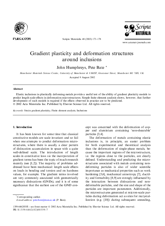 (PDF) Gradient plasticity and deformation structures around inclusions