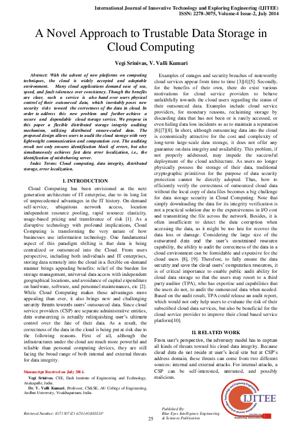 (PDF) A Novel Approach to Trustable Data Storage in Cloud Computing