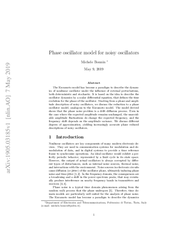 (PDF) Phase oscillator model for noisy oscillators