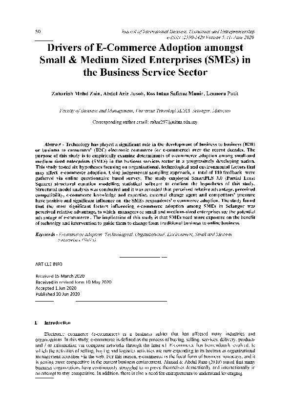 (PDF) Drivers of E-Commerce Adoption amongst Small & Medium Sized ...