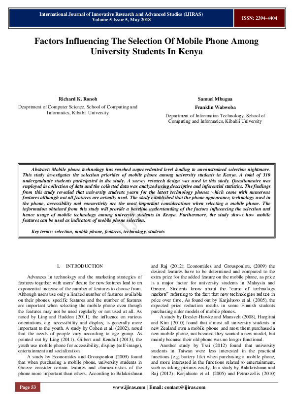 (PDF) Factors influencing the selection of mobile phone among ...