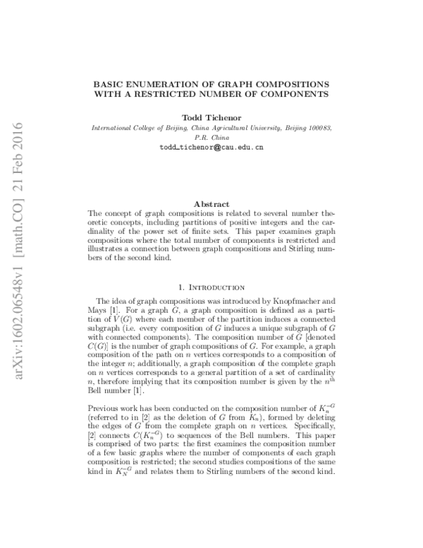 (PDF) Basic enumeration of graph compositions with a restricted number ...