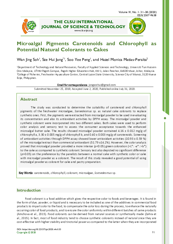 (PDF) Microalgal Pigments Carotenoids and Chlorophyll as Potential ...