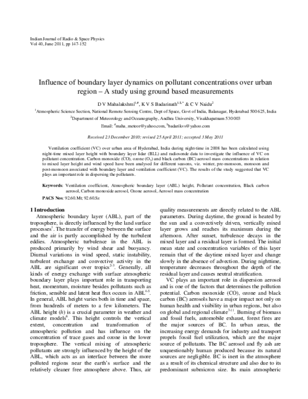 (PDF) Influence of boundary layer dynamics on pollutant concentrations ...
