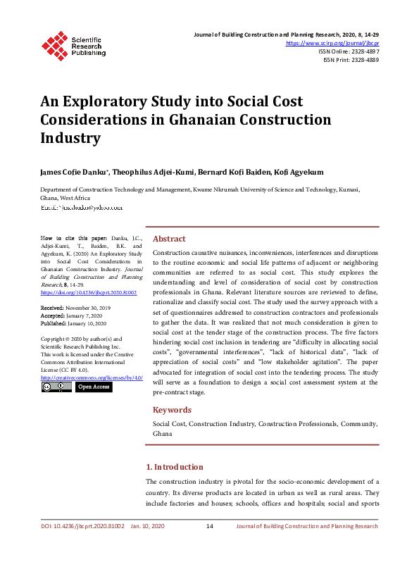 (PDF) An Exploratory Study into Social Cost Considerations in Ghanaian ...