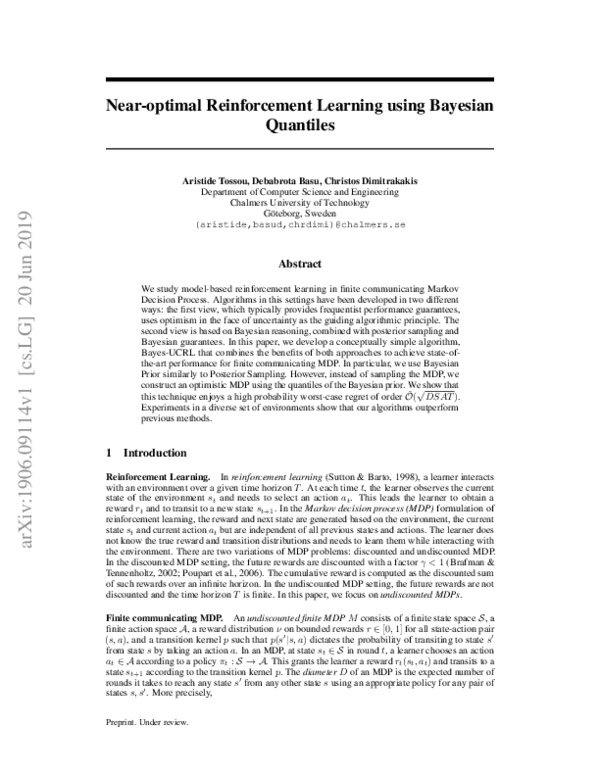 (PDF) Near-optimal Reinforcement Learning using Bayesian Quantiles