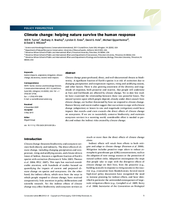 (PDF) Climate change: helping nature survive the human response