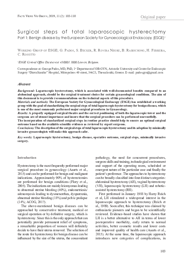 (PDF) Surgical steps of total laparoscopic hysterectomy