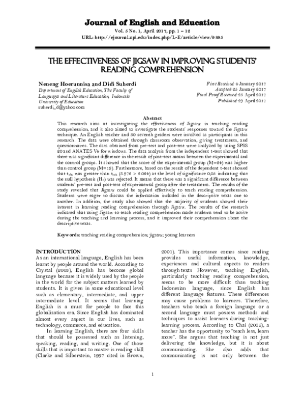 (PDF) The Effectiveness of Jigsaw in Improving Students’ Reading