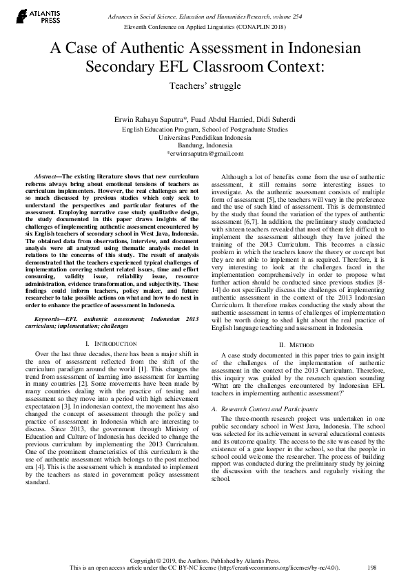 (PDF) A Case of Authentic Assessment in Indonesian Secondary EFL ...