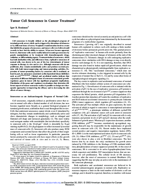 (PDF) Tumor cell senescence in cancer treatment