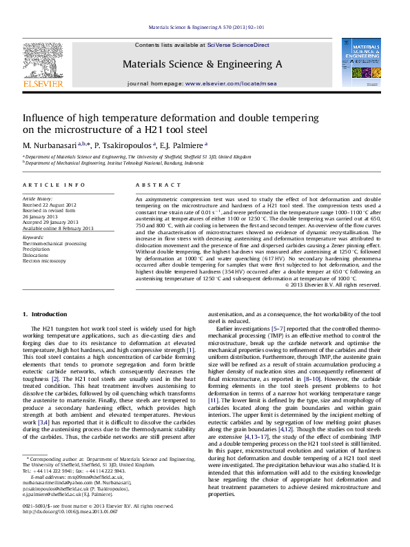 (PDF) Influence of high temperature deformation and double tempering on ...