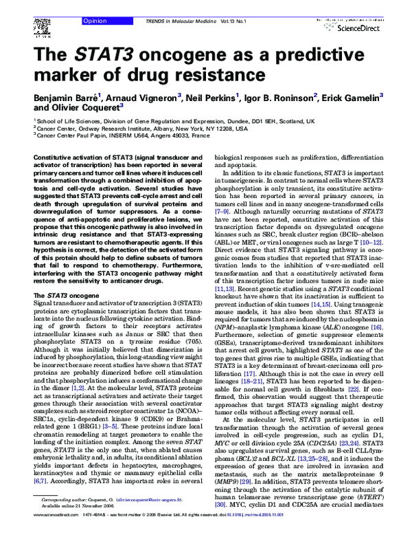 (PDF) The STAT3 oncogene as a predictive marker of drug resistance