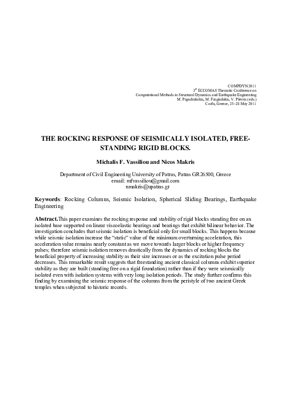(PDF) Τhe Rocking Response of Seismically Isolated, Free-Standing Rigid ...