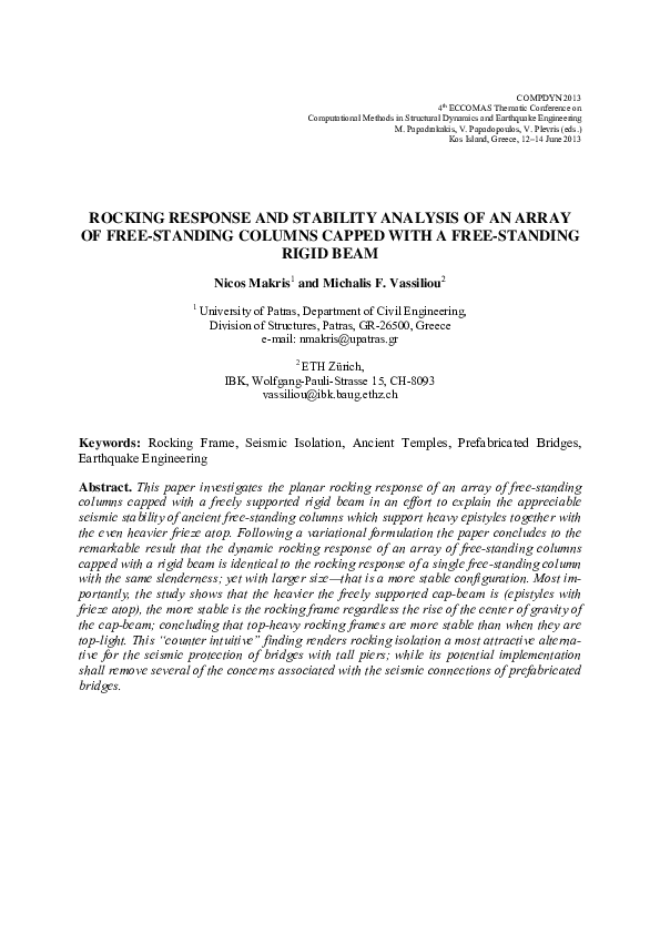 (PDF) Rocking Response and Stability Analysis of an Array of Free ...