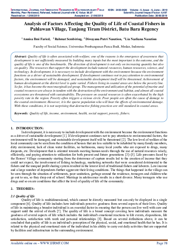 (PDF) Analysis of Factors Affecting the Quality of Life of Coastal ...