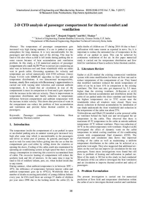 (PDF) 2-D CFD analysis of passenger compartment for thermal comfort and ...