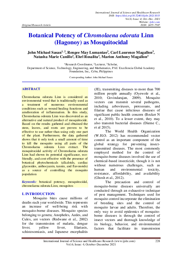 (PDF) Botanical Potency of Chromolaena odorata Linn (Hagonoy) as