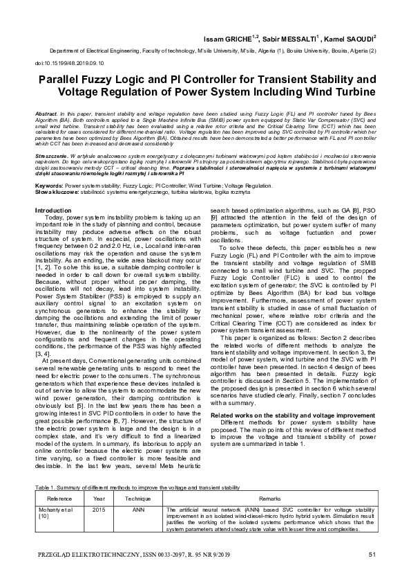 (PDF) Parallel Fuzzy Logic and PI Controller for Transient Stability ...