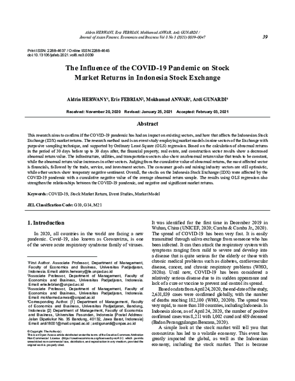 (PDF) The Influence of the COVID-19 Pandemic on Stock Market Returns in ...