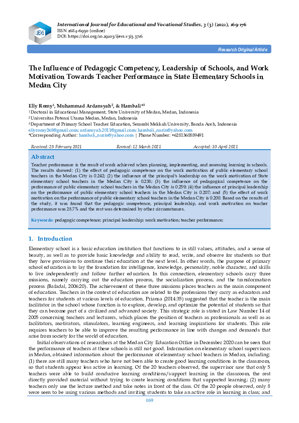 (PDF) The Influence of Pedagogic Competency, Leadership of Schools, and ...