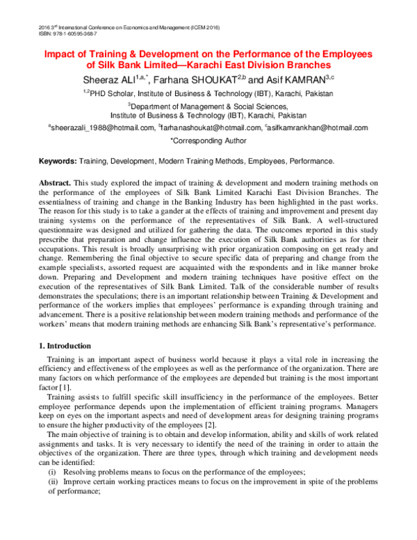 (PDF) Impact of Training & Development on the Performance of the ...