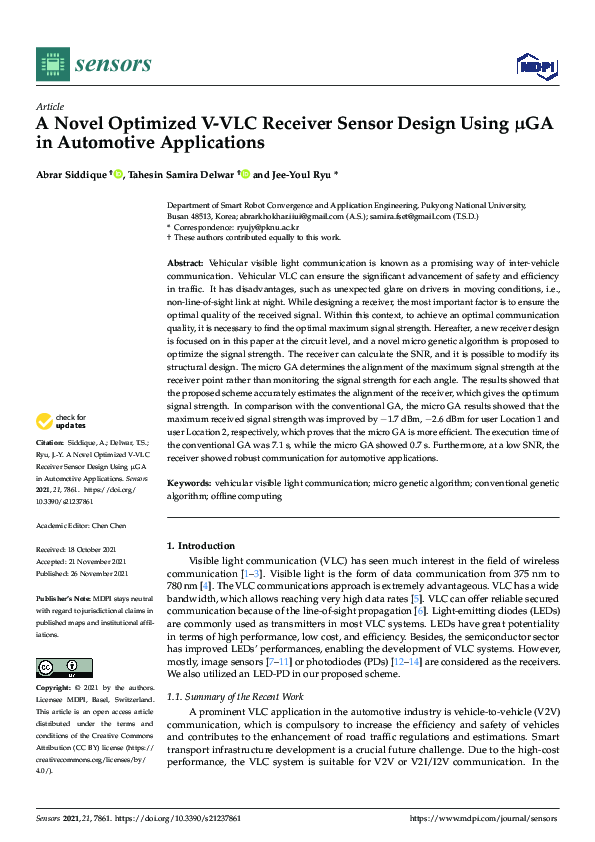 (PDF) A Novel Optimized V-VLC Receiver Sensor Design Using μGA in ...