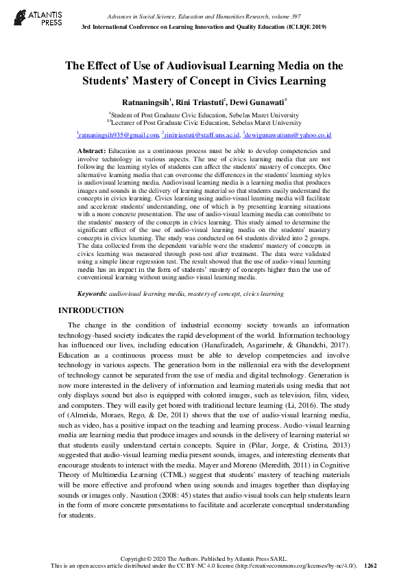 (PDF) The Effect of Use of Audiovisual Learning Media on the Students ...