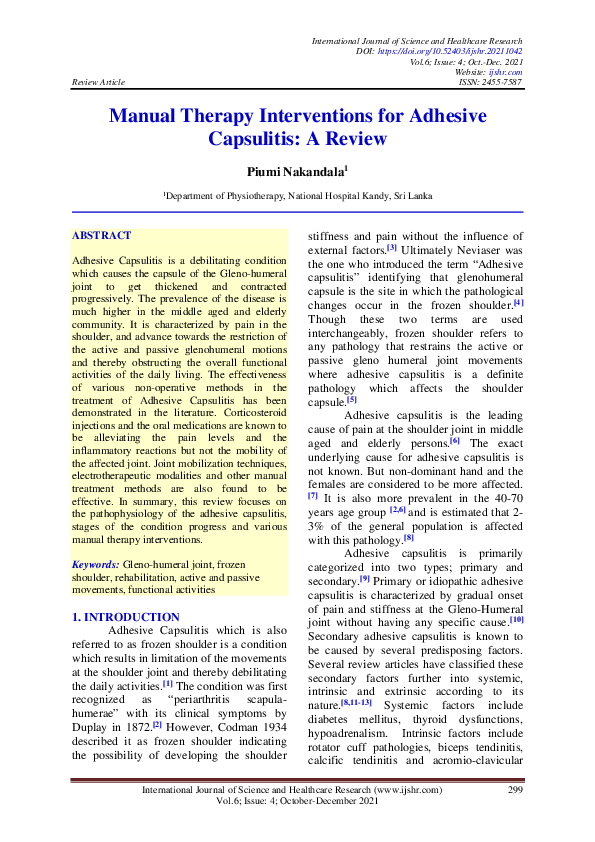 (PDF) Manual Therapy Interventions for Adhesive Capsulitis A Review
