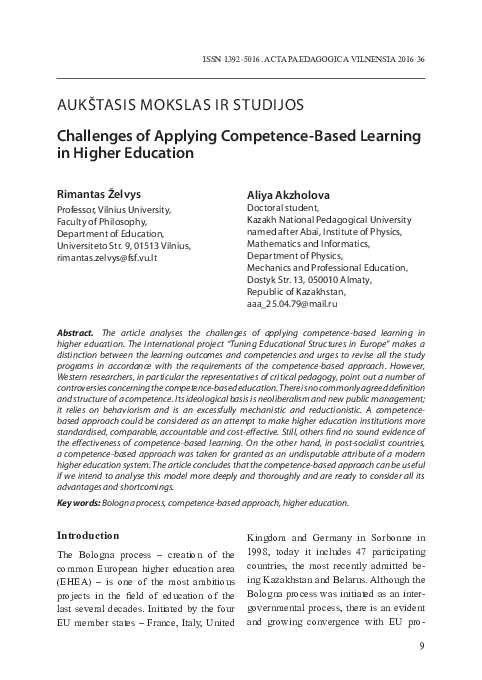 (PDF) Challenges of Applying Competence-Based Learning in Higher Education