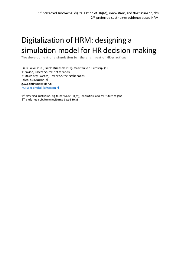 (PDF) Digitalization of HRM designing a simulation model for HR
