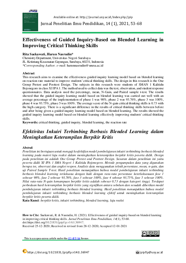 (PDF) Effectiveness of Guided Inquiry-Based on Blended Learning in ...