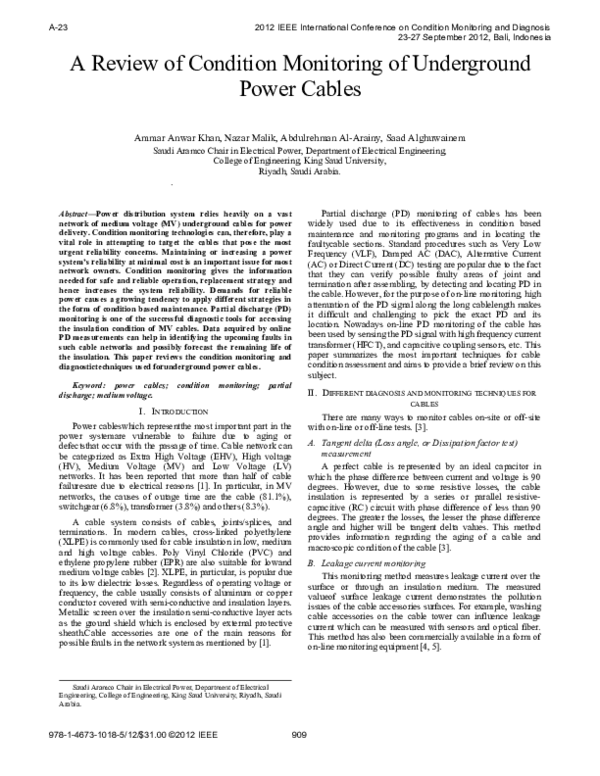 (PDF) A review of condition monitoring of underground power cables