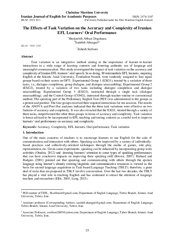 (PDF) The Effects of Task Variation on the Accuracy and Complexity of ...