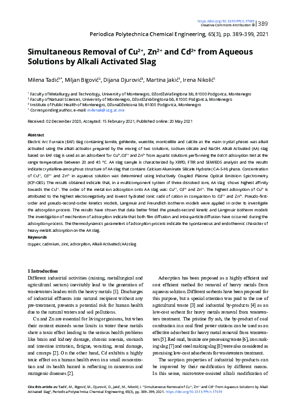 (PDF) Simultaneous Removal of Cu2+, Zn2+ and Cd2+ from Aqueous ...