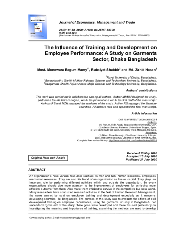 (PDF) The Influence of Training and Development on Employee Performance ...