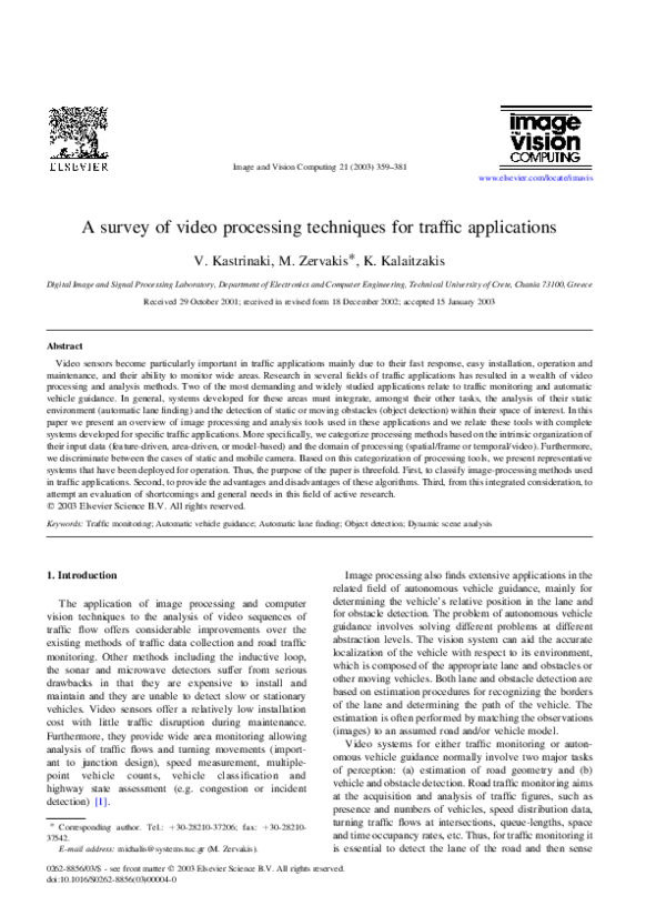 (PDF) A survey of video processing techniques for traffic applications
