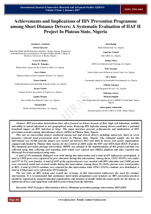 (PDF) Achievements and Implications of HIV Prevention Programme among ...