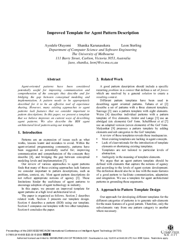 (PDF) Improved Template for Agent Pattern Description